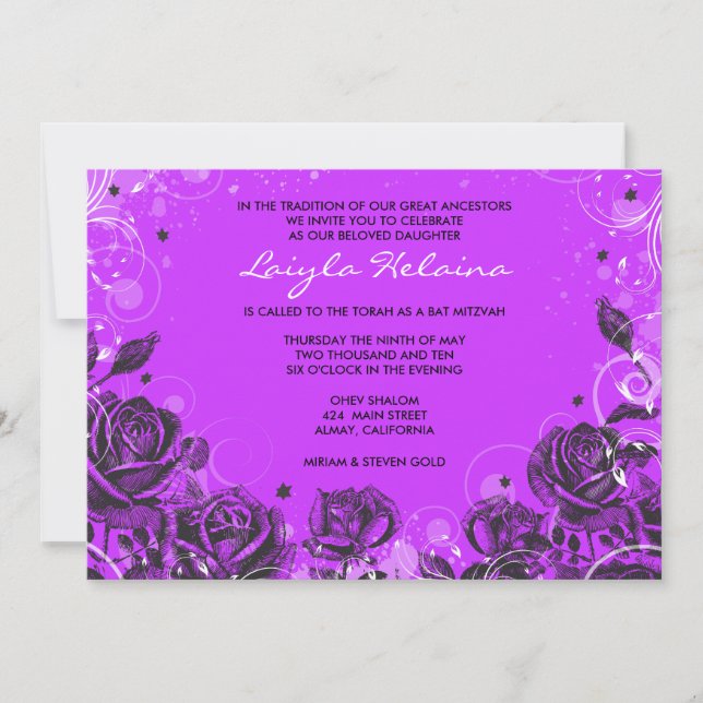 Élégant Rose Bat mitzvah Invitation d'invitation (Devant)