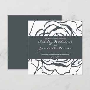 Elegant Rose Black White Square Wedding Invitation