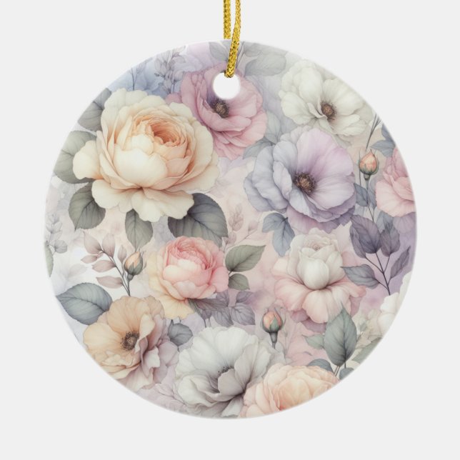 Elegant Rose Blossoms Ceramic Ornament (Front)