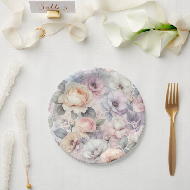 Elegant Rose Blossoms Paper Plate (Wedding)