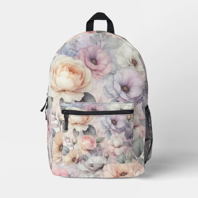 Elegant Rose Blossoms Printed Backpack (Front)
