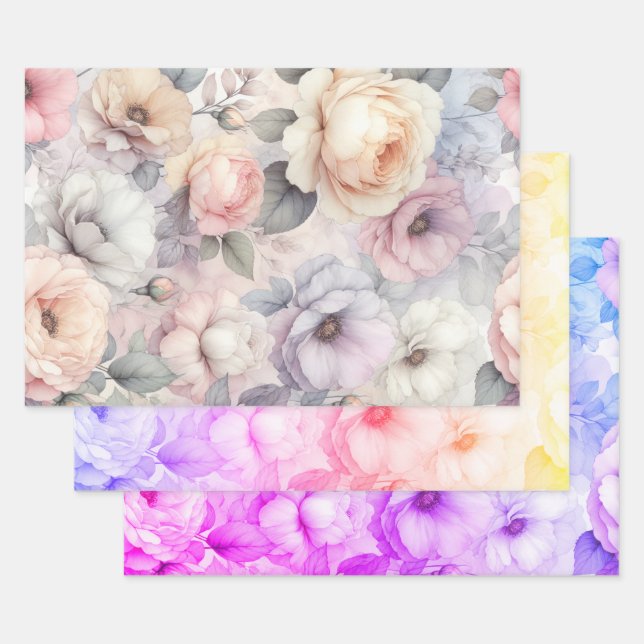 Elegant Rose Blossoms Wrapping Paper Sheet (Set)