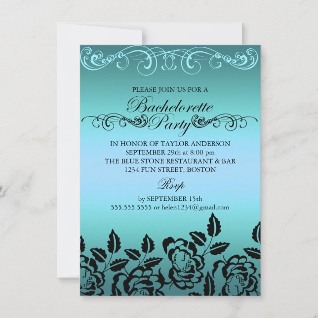 Élégant Rose Blue Bachelorette Party Invitation (Devant)