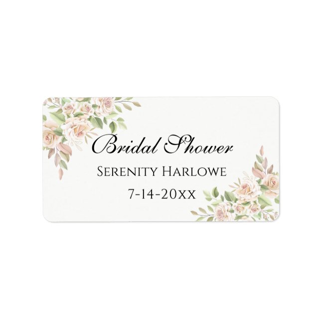 Elegant Rose Blush Pink Floral Bridal Shower  Labe Label (Front)