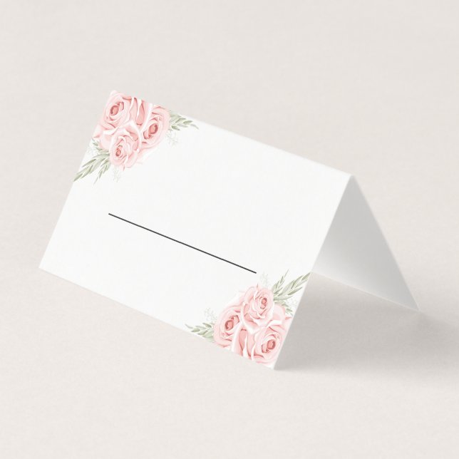 Elegant Rose Blush Pink Floral Wedding Place Card (Front)