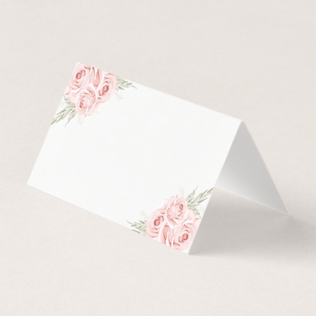 Elegant Rose Blush Pink Floral Wedding Place Cards (Front)