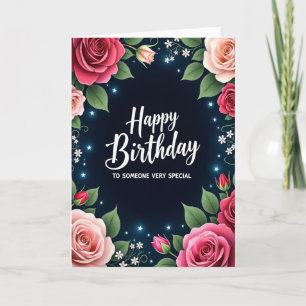 Elegant Rose Border Birthday Card