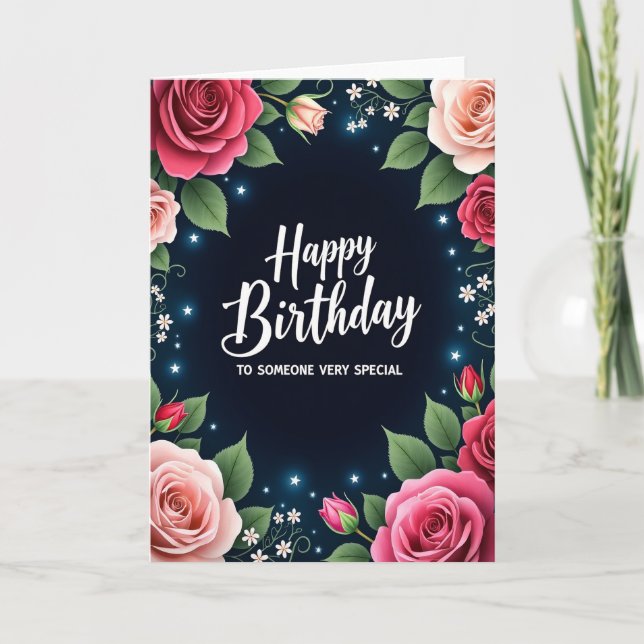 Elegant Rose Border Birthday Card (Front)