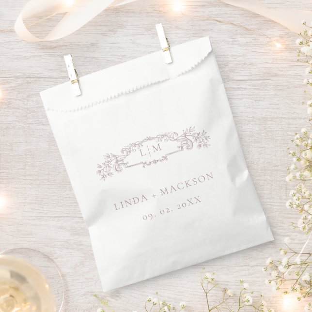 Elegant Rose botanical crest monogram wedding Favour Bag (Clipped)