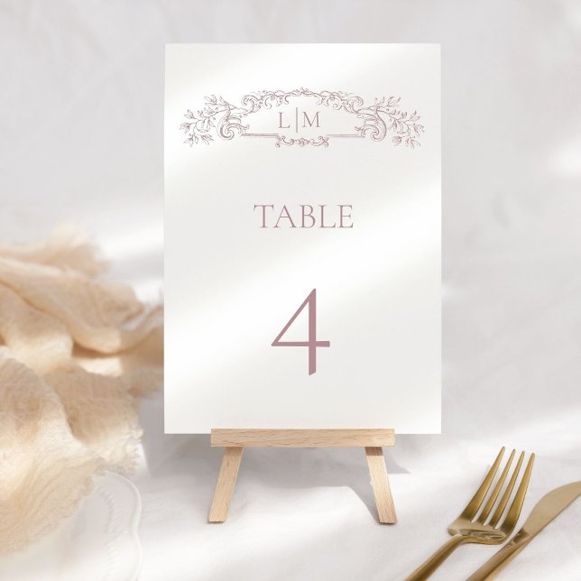 Elegant Rose botanical crest monogram wedding Table Number (Creator Uploaded)