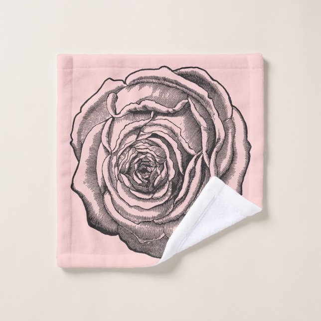Élégant Rose botanique noir sur rose pâle (Gant de toilette)