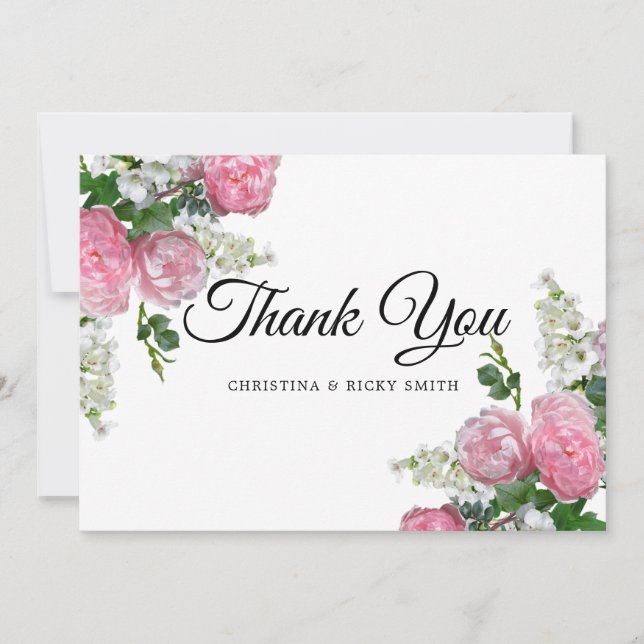 Elégant Rose Bouquet Fleurs Mariage Merci (Devant)