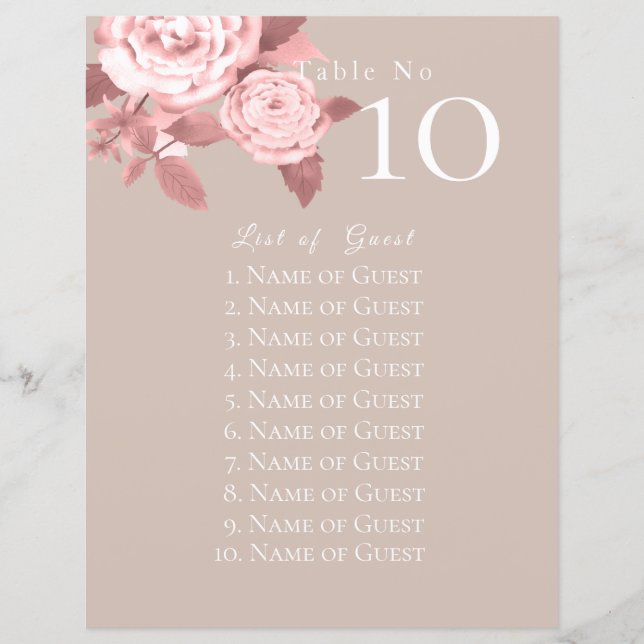 Élégant Rose chic Mariage de sièges cartes (Devant)
