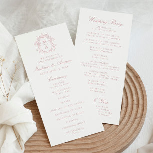 Elegant Rose Chinoiserie Crest Wedding Program