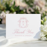 Elegant Rose Chinoiserie Monogram Crest Wedding Thank You Card<br><div class="desc">Show your appreciation in timeless elegance with this beautiful wedding thank you card, featuring a dusty rose chinoiserie and baroque-inspired crest. The sophisticated design frames the couple’s monogram initials, creating a stunning focal point, while “Thank You” is displayed in graceful dusty rose calligraphy. Beneath the elegant script, the couple's names...</div>
