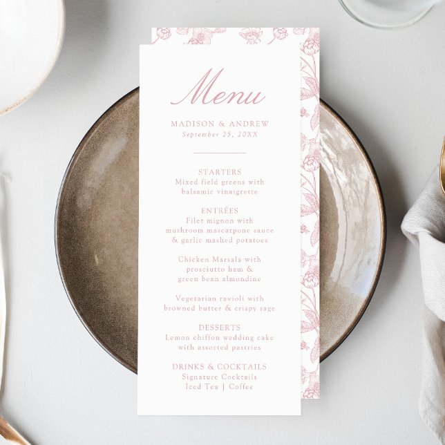 Elegant Rose Chinoiserie Victorian Floral Wedding Menu (Creator Uploaded)