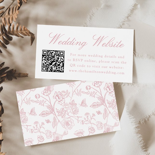 Elegant Rose Chinoiserie Wedding Website QR Code Enclosure Card (Creator Uploaded)