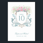 Elegant Rose Crest Table Number<br><div class="desc">The elegant watercolor monogram crest gives this Table Number a beautiful and timeless look. The top of the crest has watercolored roses and the bottom is embellished with a blue ribbon. Personalize this table number with your initials inside the crest at the top. Colours include, light blue, teal, rose red...</div>