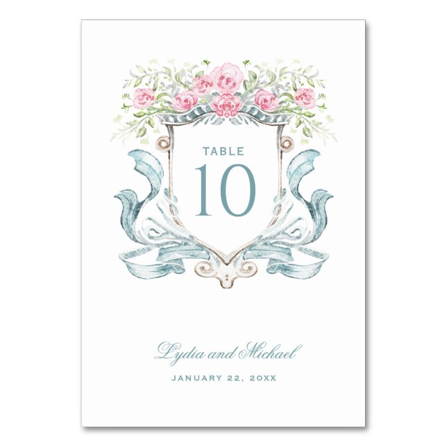 Elegant Rose Crest Table Number (Front)