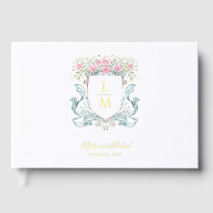 Elegant Rose Crest w/ Bow   Monogram Wedding Guest Book