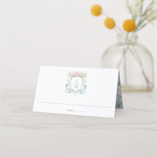 Elegant Rose Crest w/ Bow Monogram Wedding Place Card