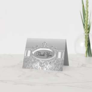 Elégant Rose d'argent et Carte de remerciements di
