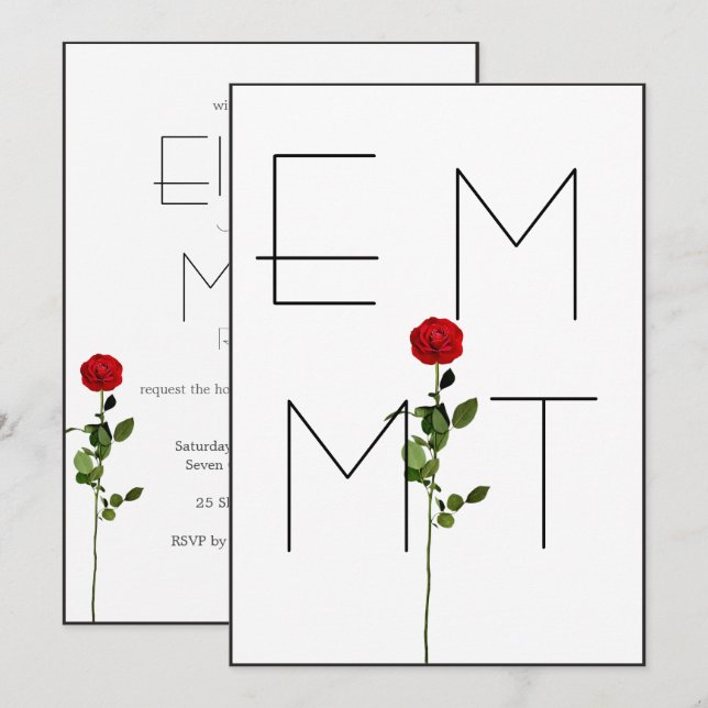 Élégant Rose de tige chic Faire-part de mariage Mo (Devant / Derrière)