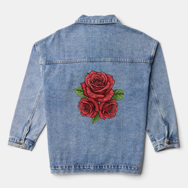 Elegant Rose Design Denim Jacket (Back)