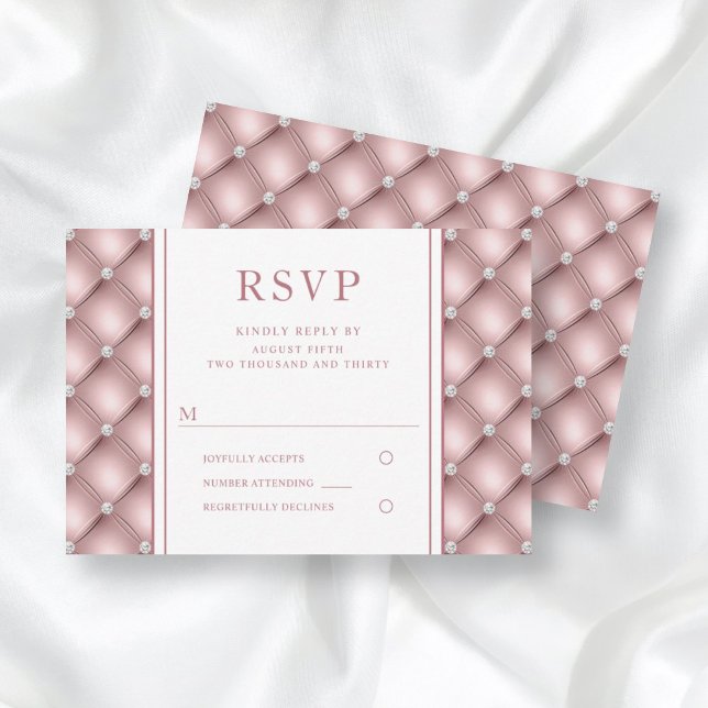 Elégant Rose Diamant Or Mariage Tufted RSVP (Créateur téléchargé)