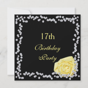 Elegant Rose & Diamonds 17th Birthday Invitation