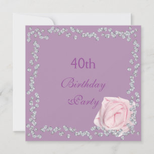 Elegant Rose & Diamonds 40th Birthday Invitation