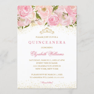 Elégant Rose d'or rose Quinceanera Invitation