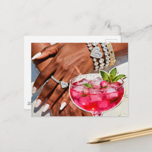 Elegant Rose Drink and Many Jewels Collage  Postcard