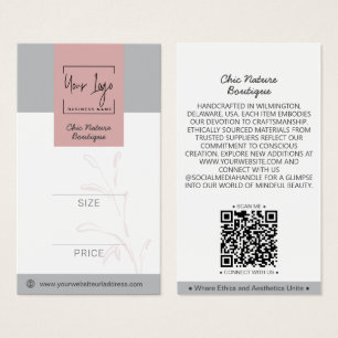 Élégant rose et gris Botanique Social QR Prix Tag