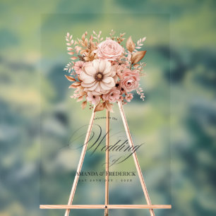 Elégant rose et or Mariage floral Welcome