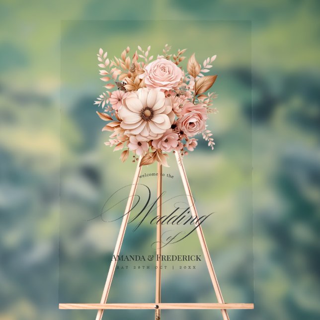 Elégant rose et or Mariage floral Welcome (Neutre)