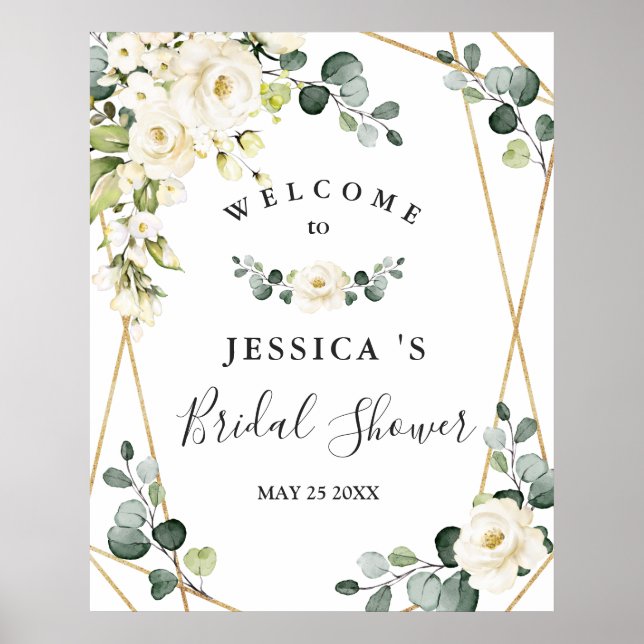 Elegant Rose Eucalyptus Bridal Shower Welcome Sign (Front)