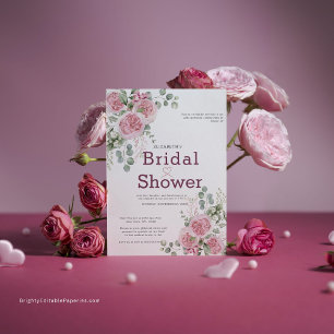 Elegant Rose & Eucalyptus wreath Bridal Shower  Invitation