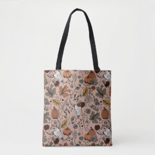 Elegant Rose Fall Harvest and Cow Skulls Tote Bag