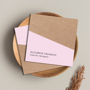 Elegant Rose Faux Kraft Geometric Interior Design Square Business Card