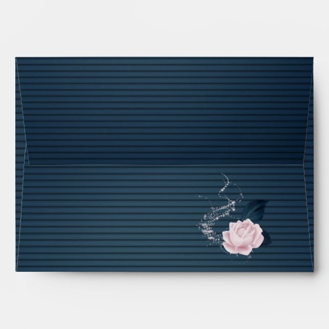 élégant rose fleur marine bleu mariage enveloppe (Dos (Haut rabat))