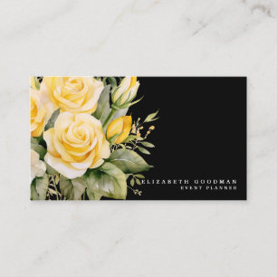 Élégant Rose Fleurs Jaunes Noirs Cartes de visite