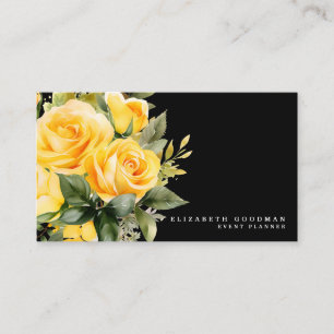Élégant Rose Fleurs Jaunes Noirs Cartes de visite