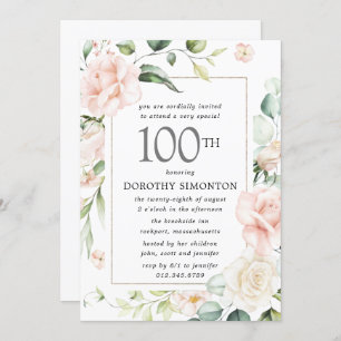 Elégant rose floral 100e invitation de fête d'anni