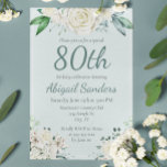 Elegant Rose Floral 80th Birthday Party Any Age Invitation<br><div class="desc">An elegant white rose and lily floral arrangement in shades of cream aqua blue and green. Celebrate a special 80th birthday party or customize template with any age. Pretty beautiful elegant watercolor botanical and flower design perfect for a female bday celebration.</div>