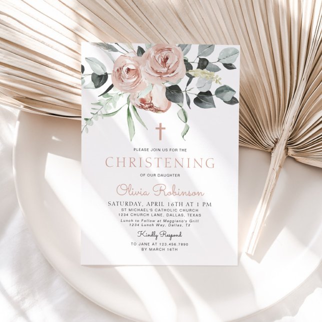 Élégant rose floral Christening Baptême Invitation (Créateur téléchargé)