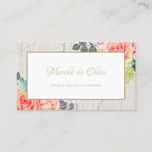 Elegant Rose Floral Cracked Paint Rustic Boutique Business Card