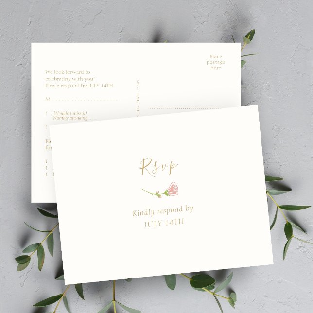 Elégant Rose floral et réponse RSVP ivoire Carte p (Créateur téléchargé)
