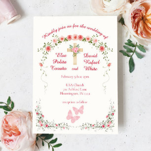 Élégant Rose Floral Faire-part de mariage chrétien