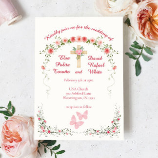 Élégant Rose Floral Faire-part de mariage chrétien